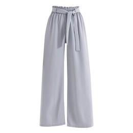 Bulk order chiffon wide-leg trousers with personal design tied rope high waist flower bud cropped trousers loose women's trousers paper bag waist SKSP051 Bulk order chiffon wide-leg trousers with personal design tied rope high waist flower bud cropped trousers loose women's trousers paper bag waist SKSP051